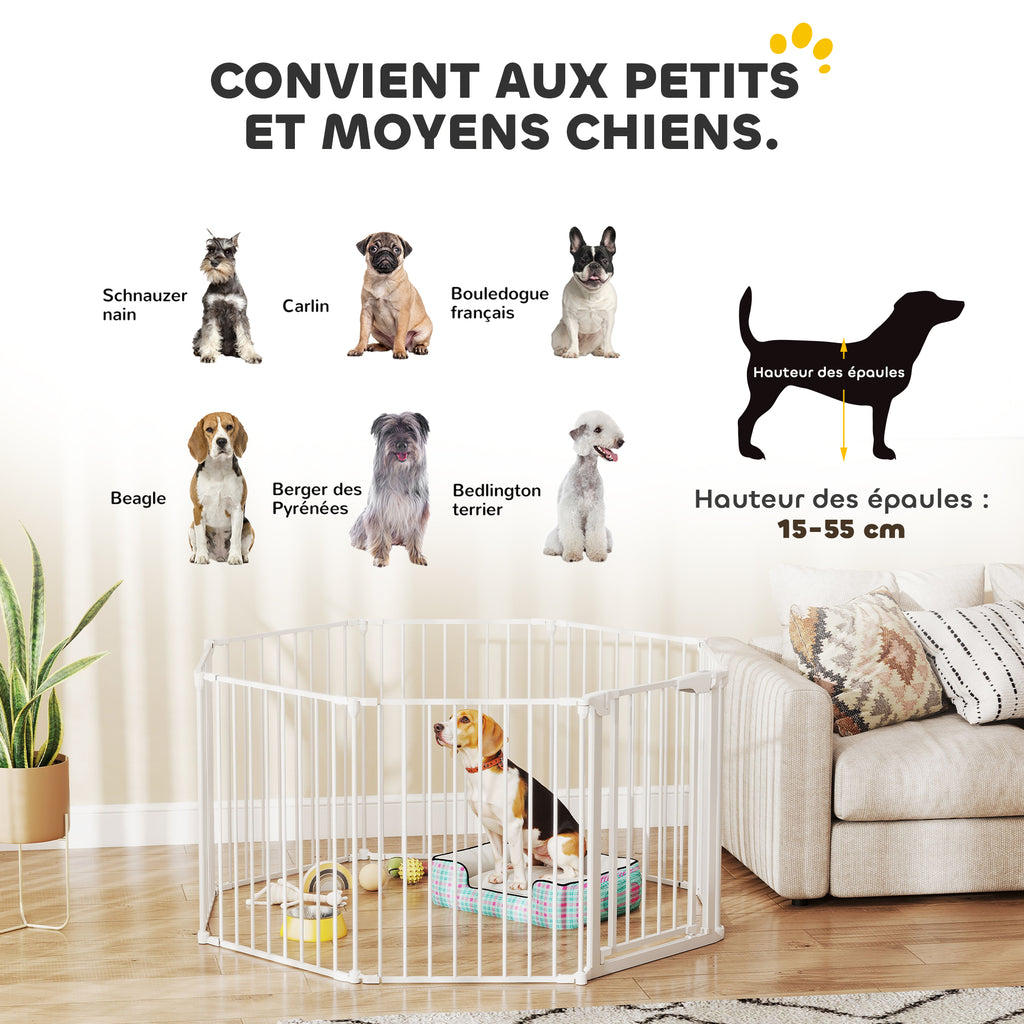 Barrière de sécurité en métal parc enclos pliable et modulable pour chien et enfant 8 panneaux 61 x 75 cm blanc