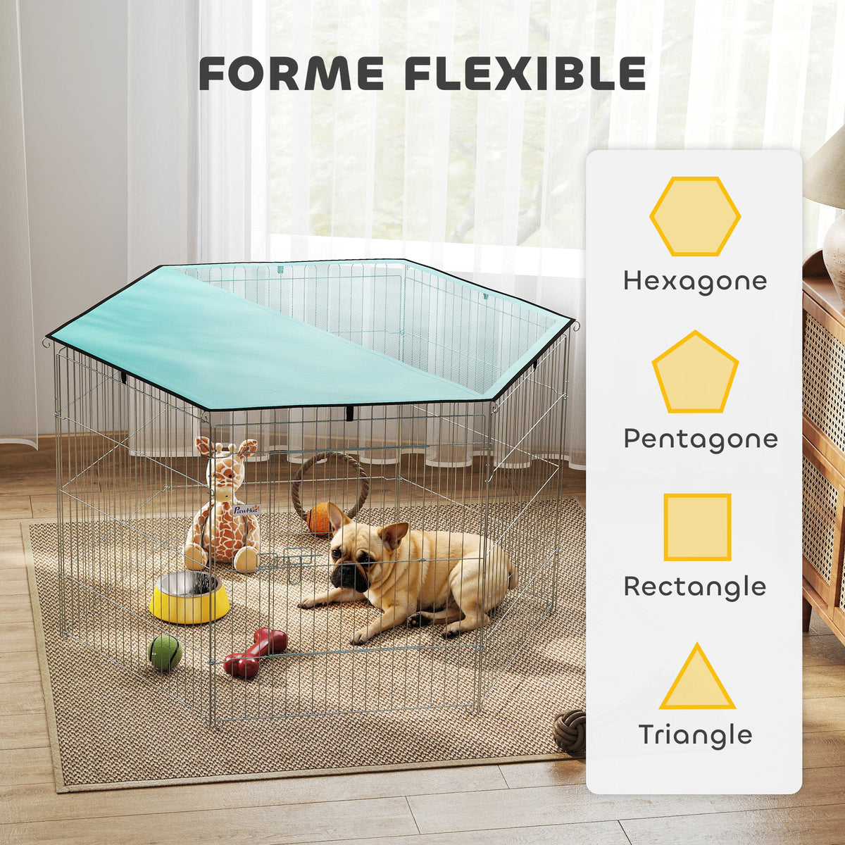 Parc pour chien, enclos chien 6 panneaux avec toit, modulable et pliable, enclos portable 76H cm avec porte argent vert
