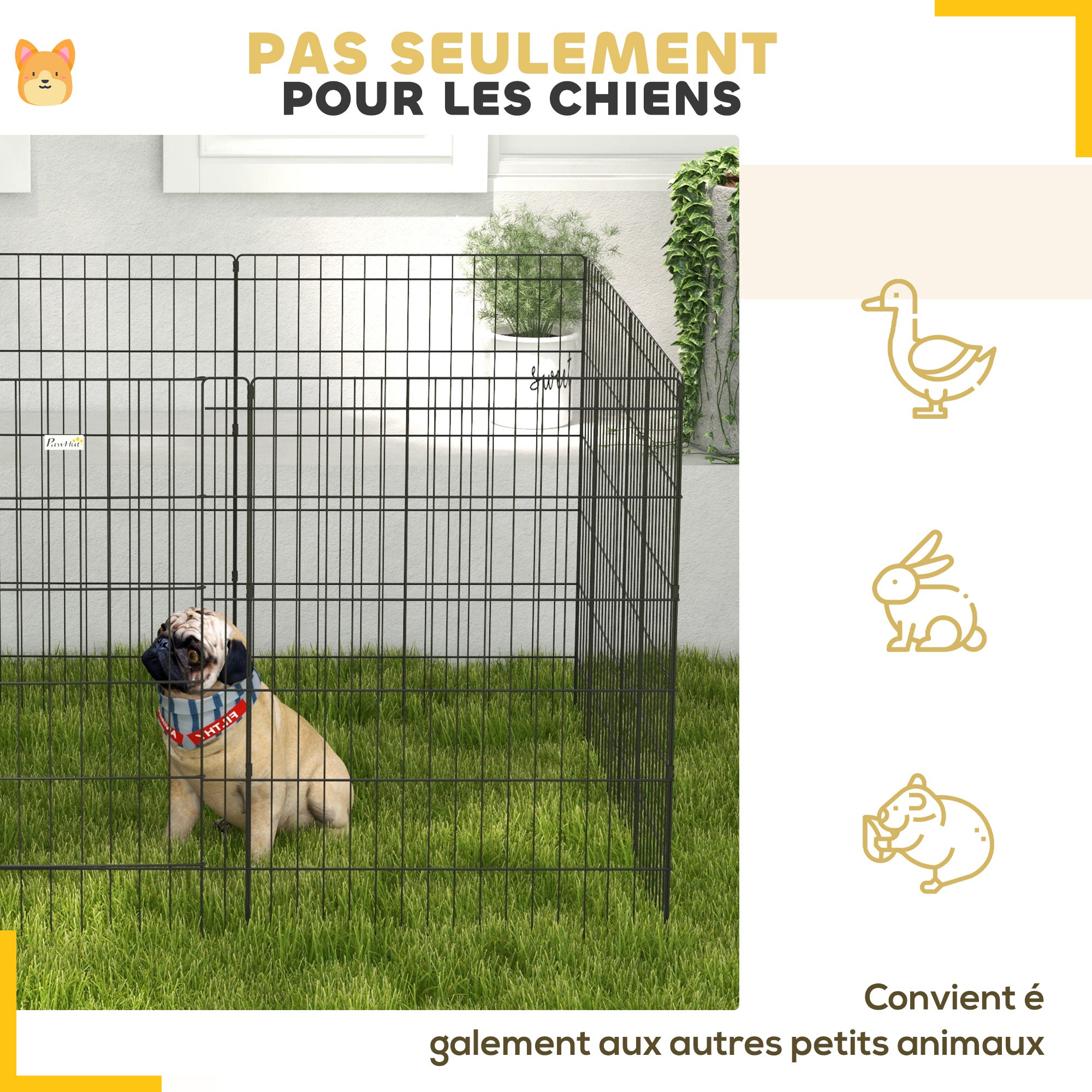 Parc enclos modulable pour chiens lapins rongeurs clôture pour petits animaux intérieur et extérieur  61 x 91 cm noir