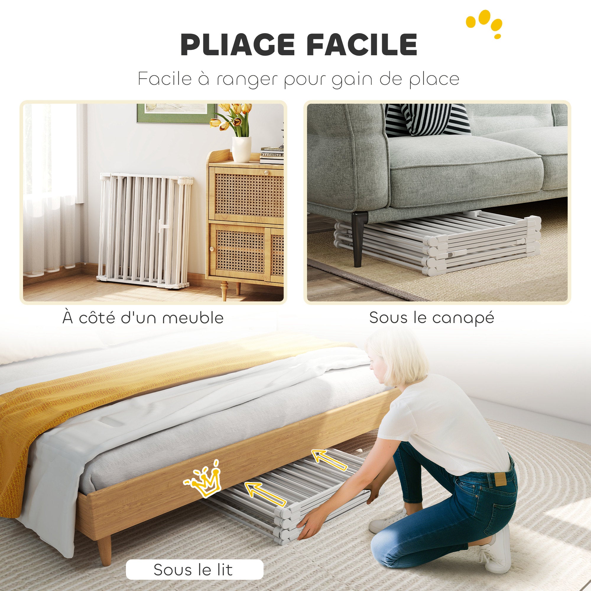 Barrière de sécurité en métal parc enclos pliable et modulable pour chien et enfant 8 panneaux 61 x 75 cm blanc