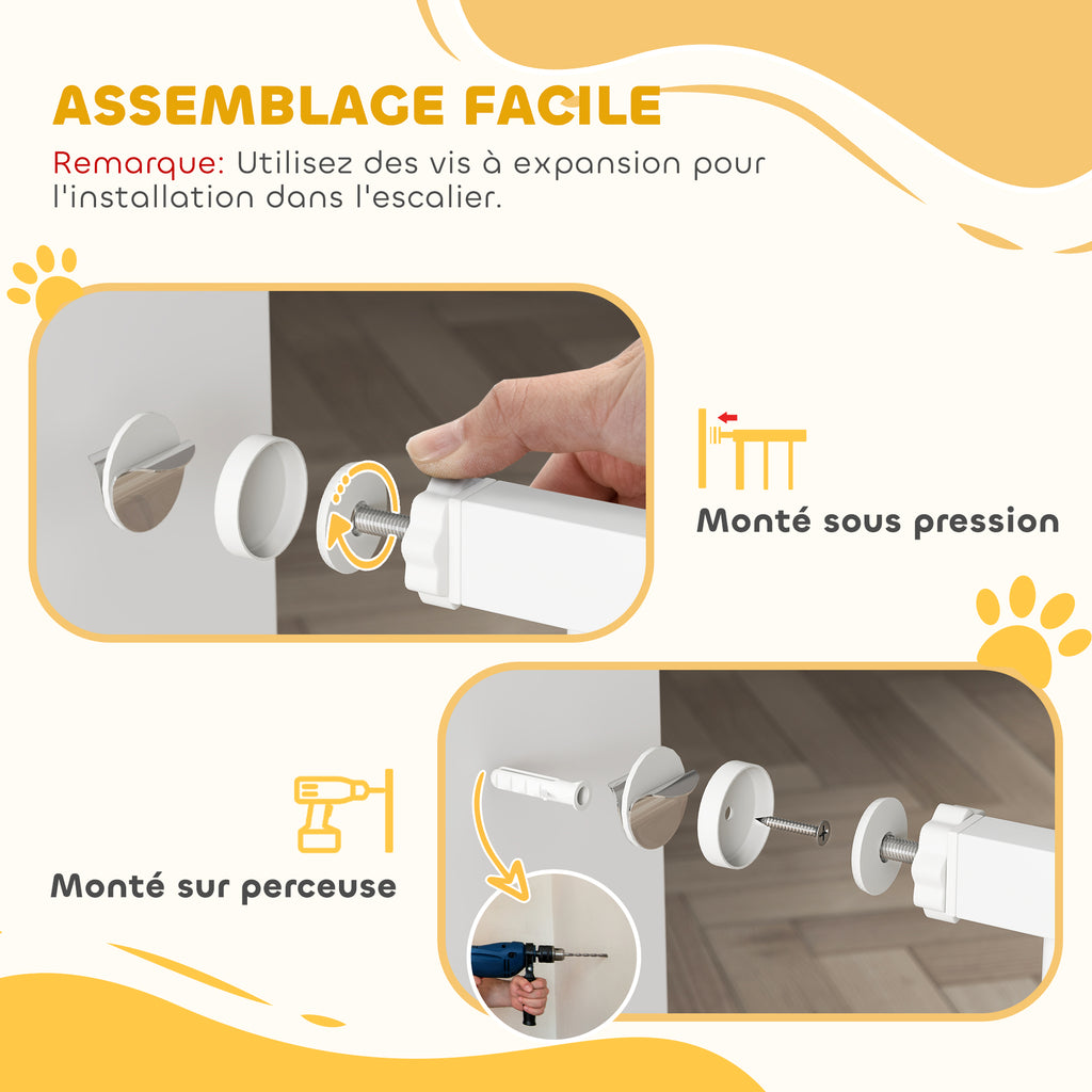 Barrière de sécurité barrière pour animal domestique longueur réglable dim. 75-85L x 76H cm blanc