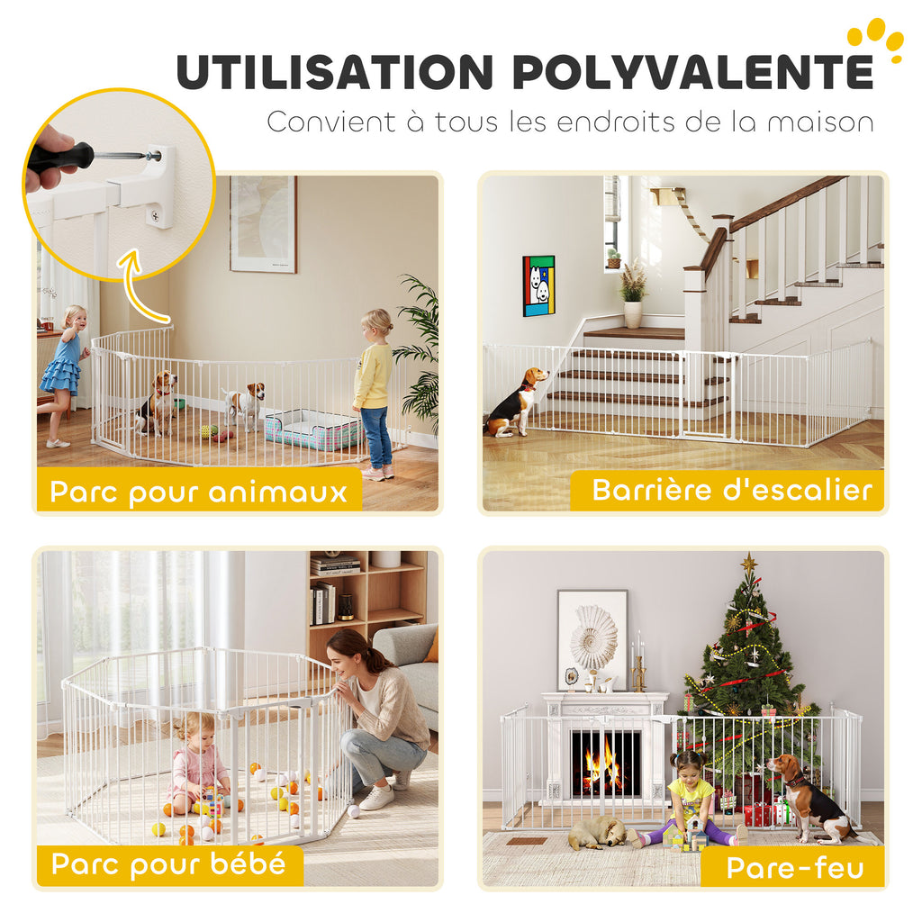 Barrière de sécurité en métal parc enclos pliable et modulable pour chien et enfant 8 panneaux 61 x 75 cm blanc