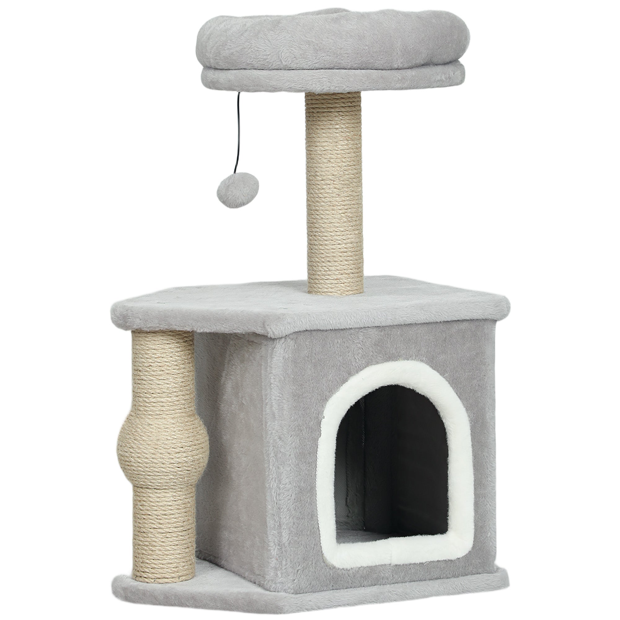 Arbre à chat tour de jeux pour chats, avec poteaux à griffer lit pour chat maison pour chat 42 x 30 x 66 cm gris clair