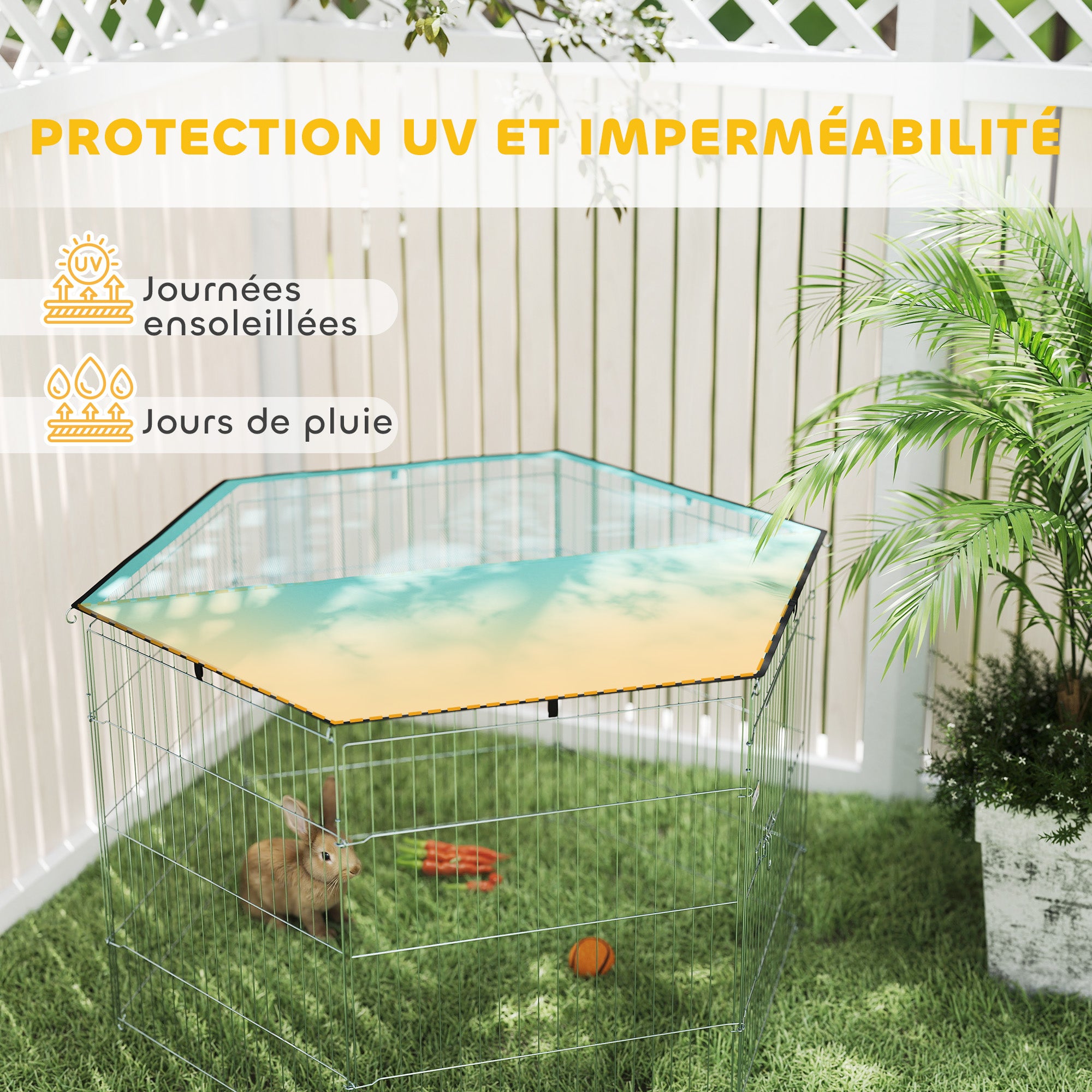 Parc pour chien, enclos chien 6 panneaux avec toit, modulable et pliable, enclos portable 76H cm avec porte argent vert