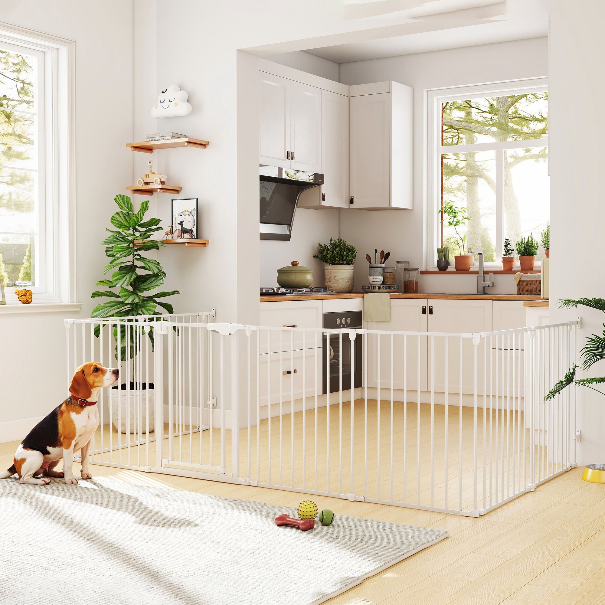 Barrière de sécurité en métal parc enclos pliable et modulable pour chien et enfant 8 panneaux 61 x 75 cm blanc