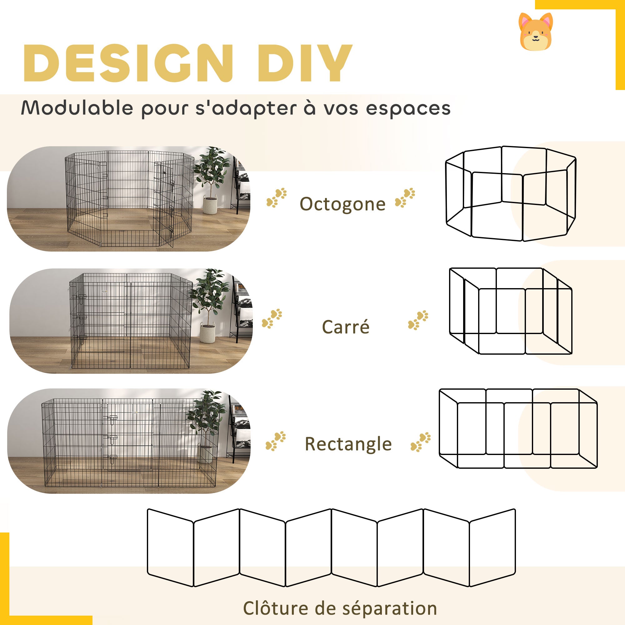 Parc enclos modulable pour chiens lapins rongeurs clôture pour petits animaux intérieur et extérieur  61 x 91 cm noir