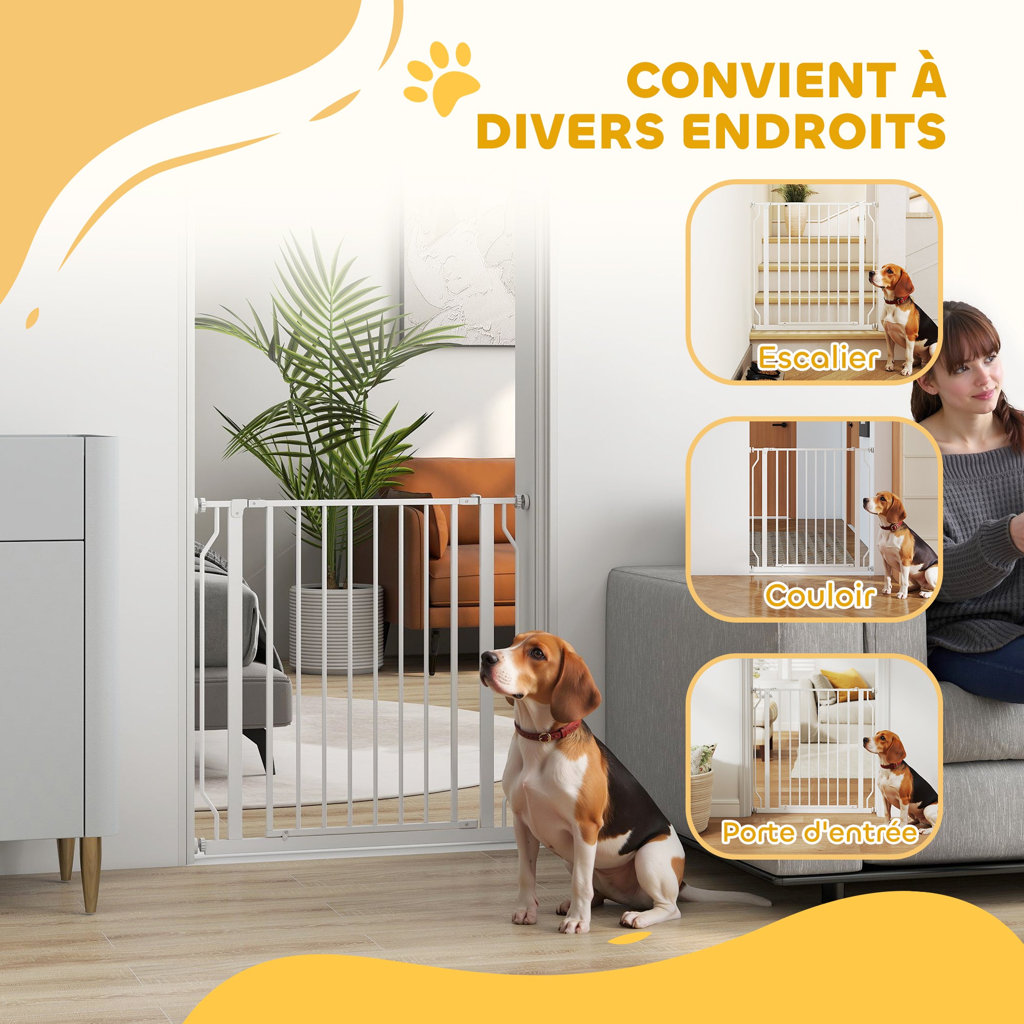 Barrière de sécurité barrière pour animal domestique longueur réglable dim. 75-85L x 76H cm blanc