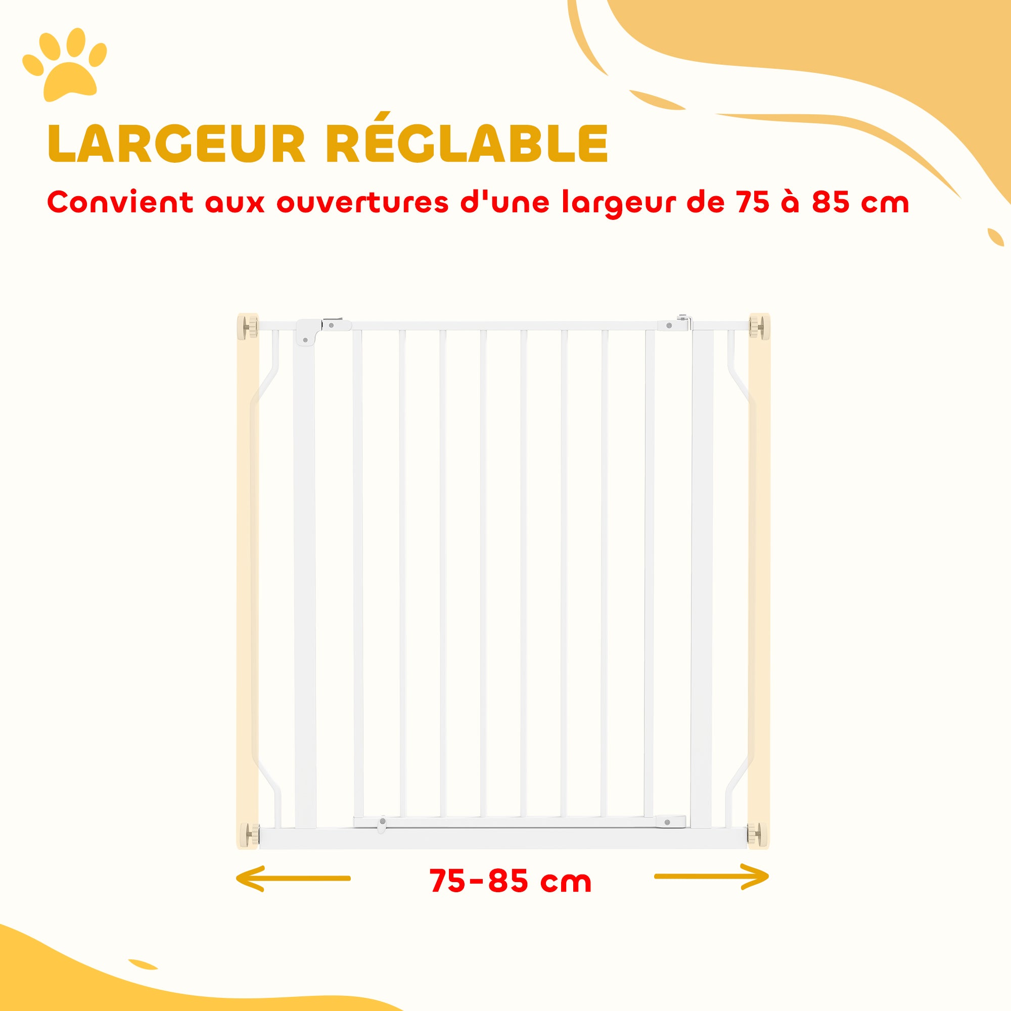 Barrière de sécurité barrière pour animal domestique longueur réglable dim. 75-85L x 76H cm blanc
