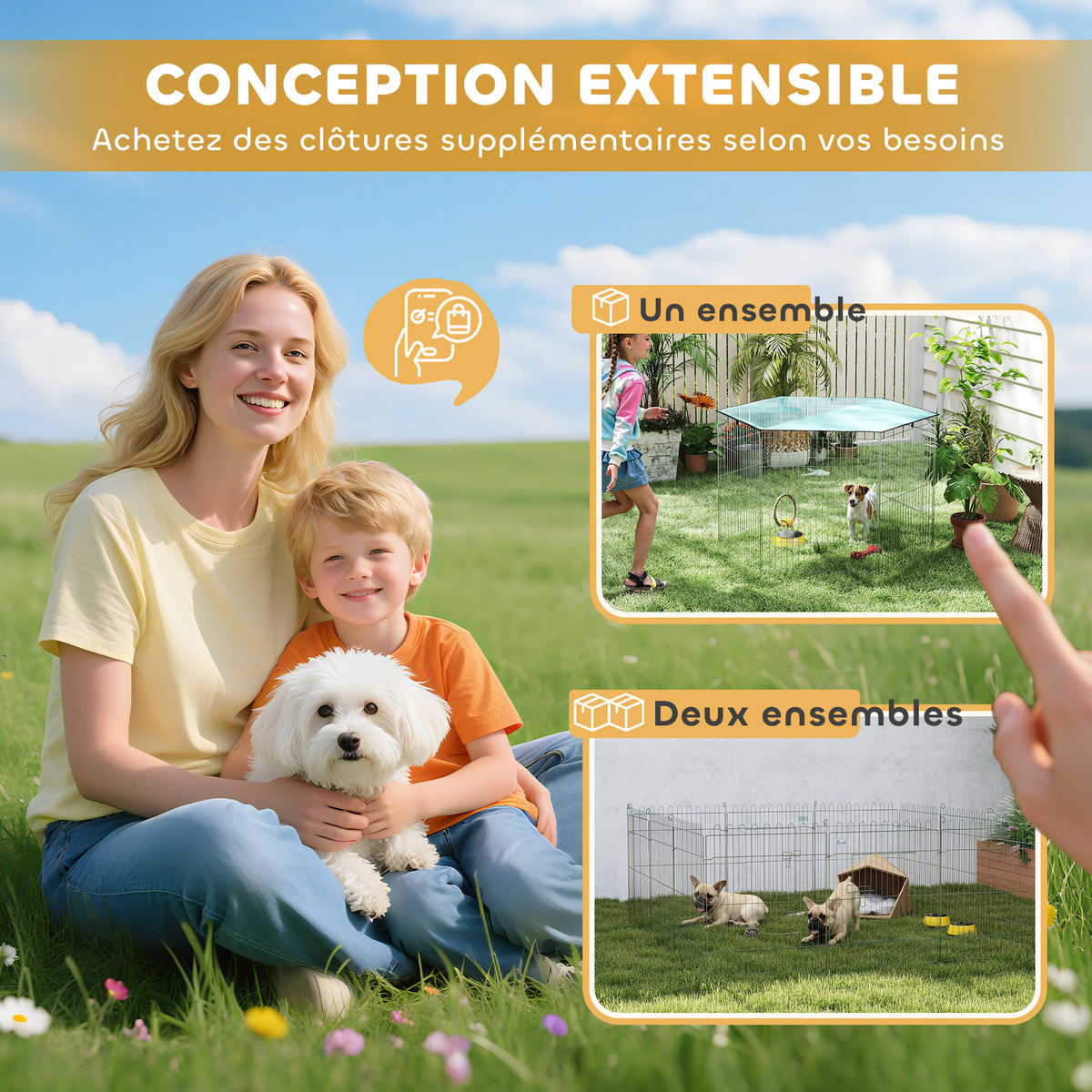 Parc pour chien, enclos chien 6 panneaux avec toit, modulable et pliable, enclos portable 76H cm avec porte argent vert