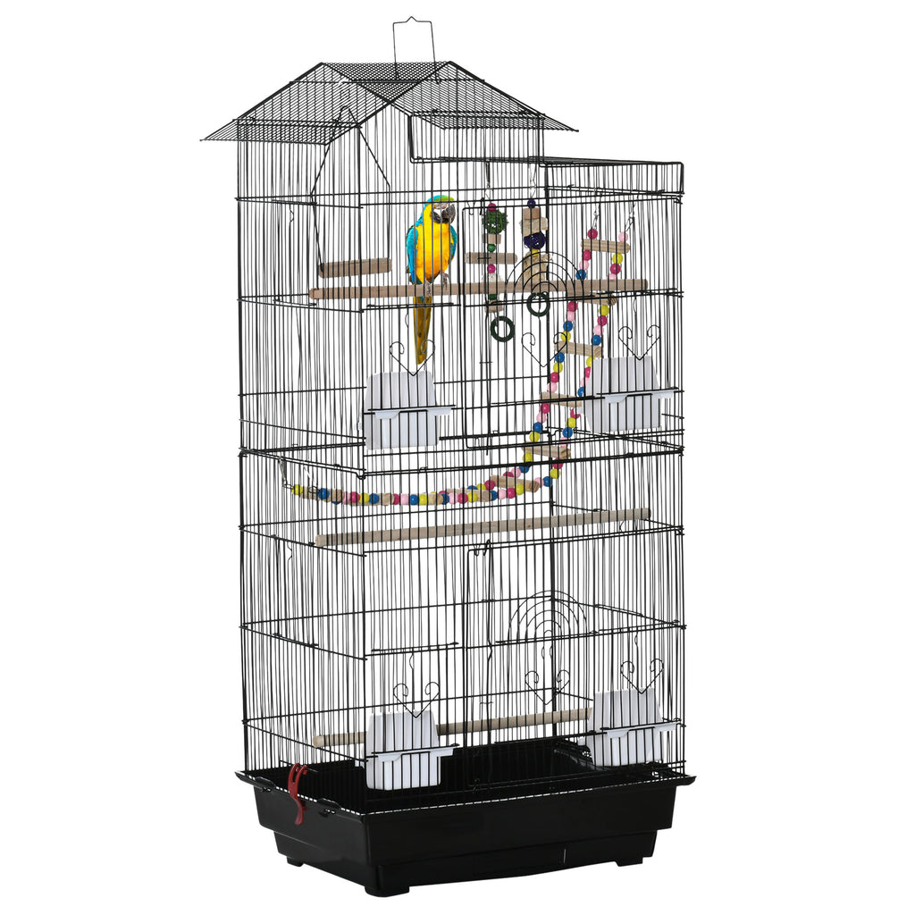 Cage à oiseaux 46 x 36 x 100 cm 4 mangeoires 3 perchoirs cage pour perruche calopsitte conure pinson canaris