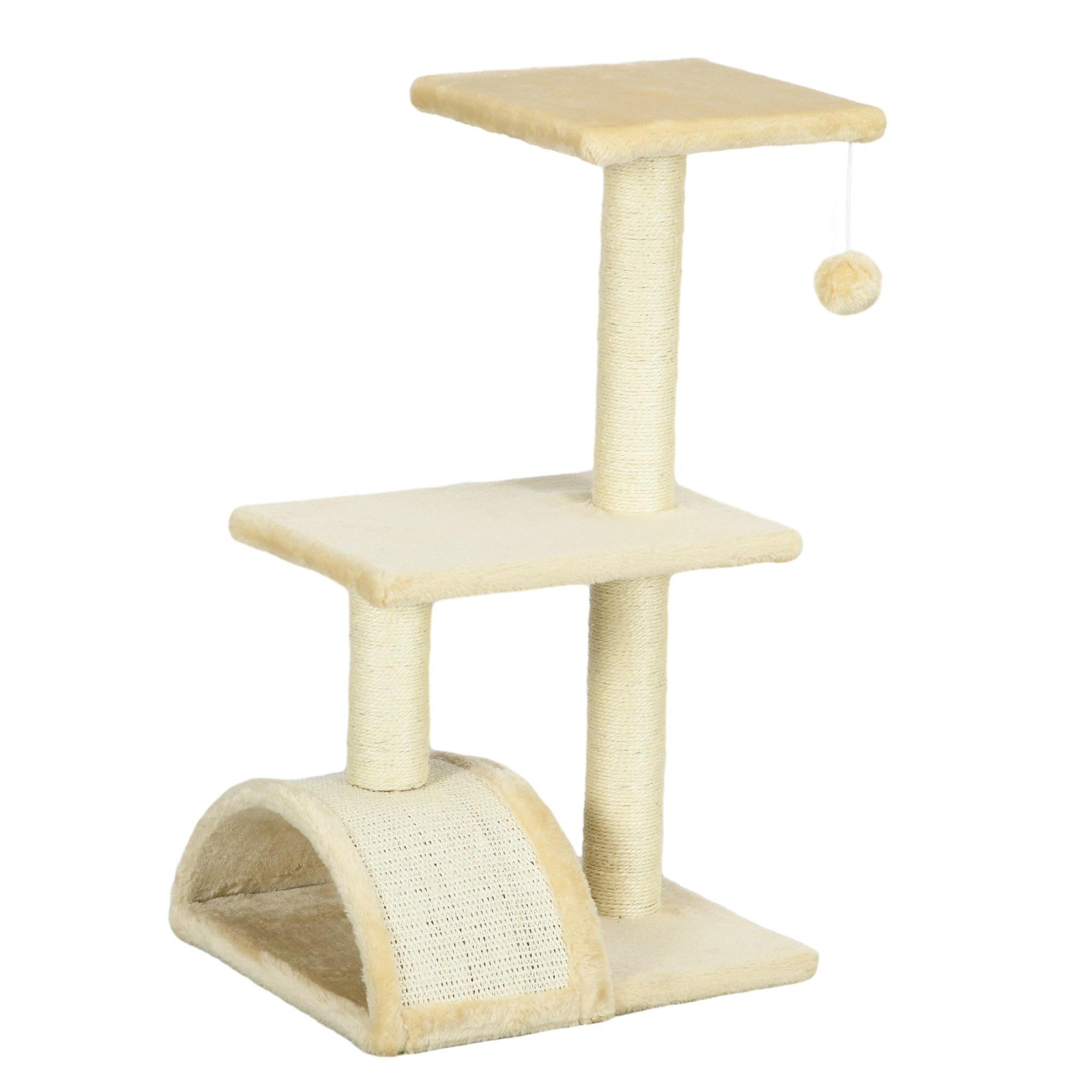 Arbre à chat arbre à grimper griffoir pour chat hauteur 72 cm balle suspendue crème