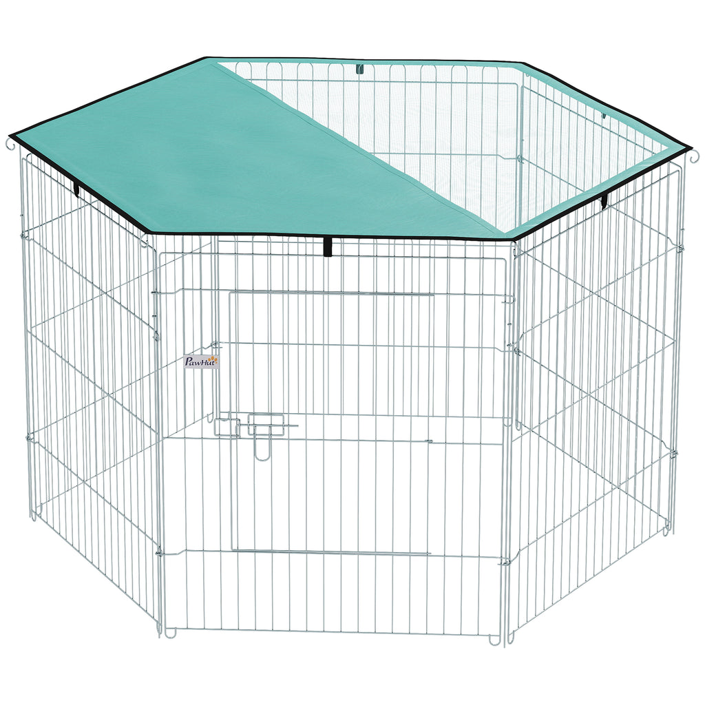 Parc pour chien, enclos chien 6 panneaux avec toit, modulable et pliable, enclos portable 76H cm avec porte argent vert
