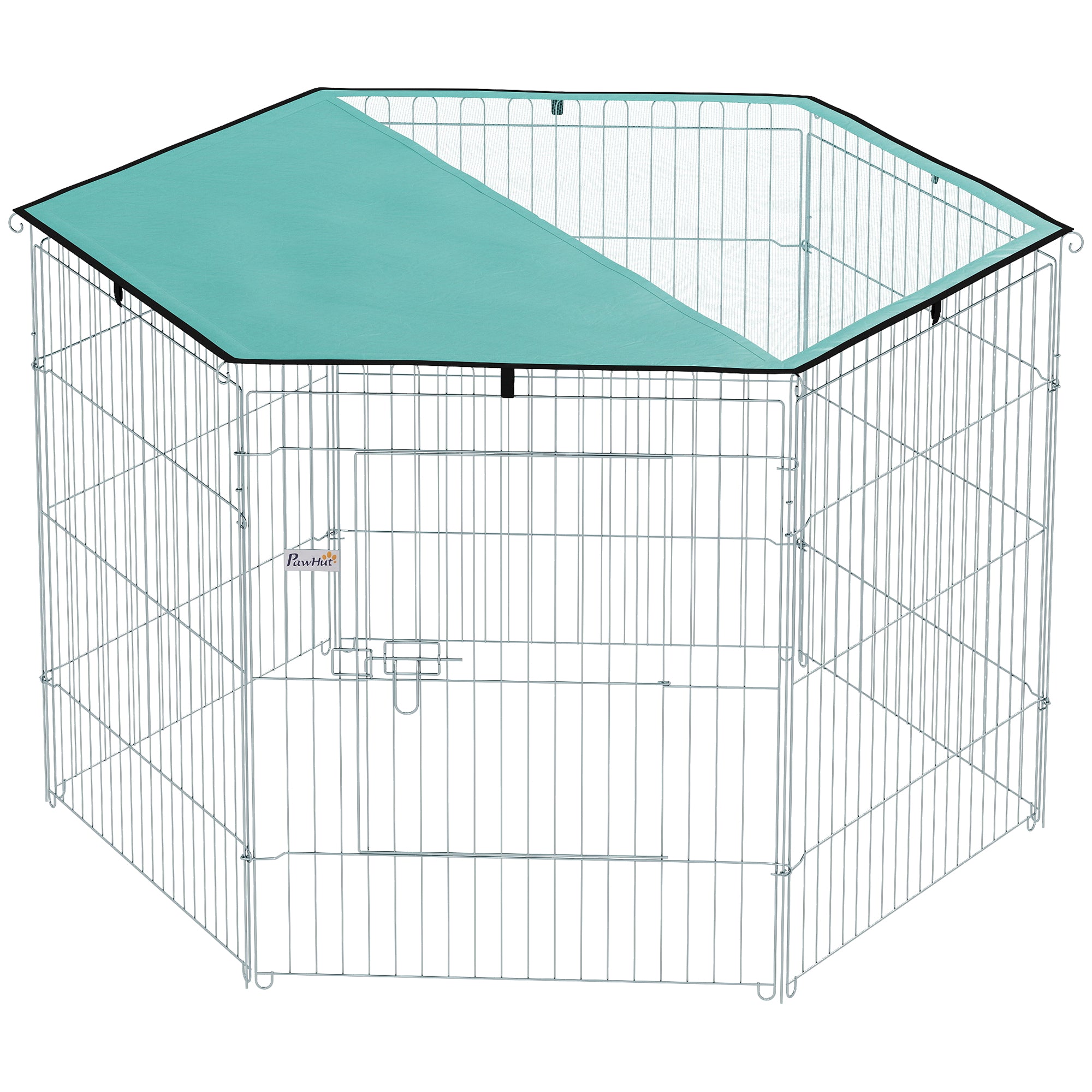 Parc pour chien, enclos chien 6 panneaux avec toit, modulable et pliable, enclos portable 76H cm avec porte argent vert