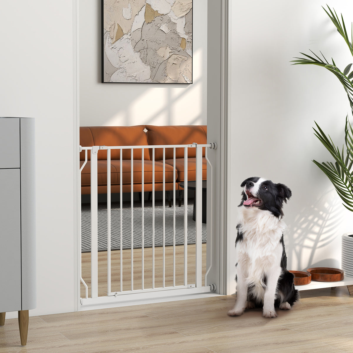 Barrière de sécurité barrière pour animal domestique longueur réglable dim. 75-85L x 76H cm blanc