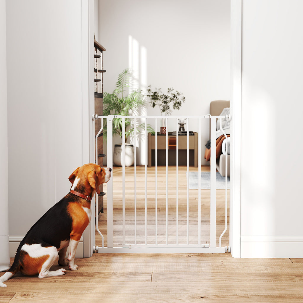 Barrière de sécurité barrière pour animal domestique longueur réglable dim. 75-85L x 76H cm blanc